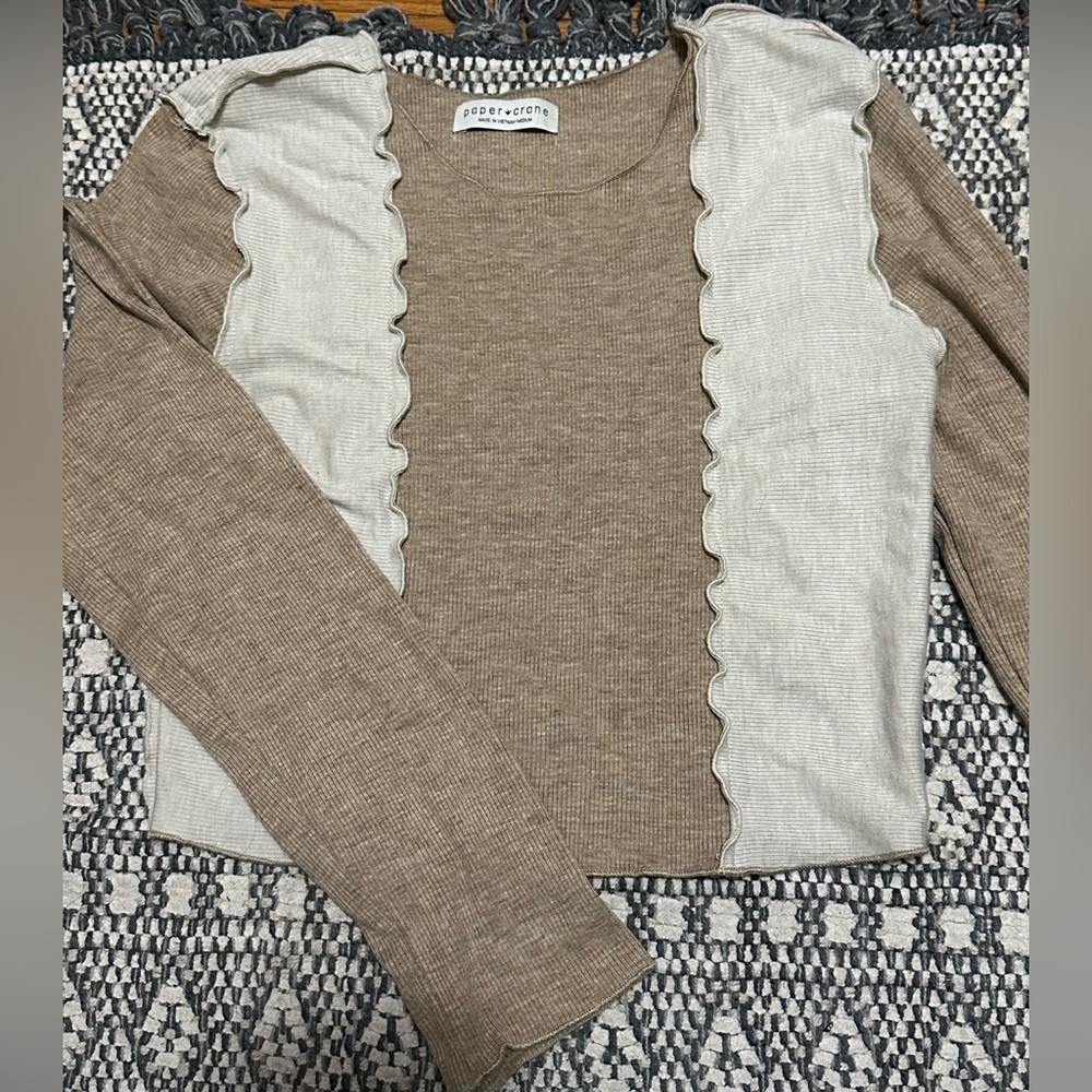 Brown and Cream Cropped Top
